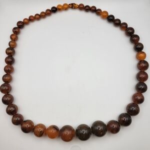 Vintage Lucite Brown Beads Dramatic Swirls Necklace Hidden Screw Closure